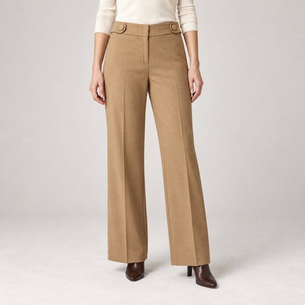 J Crew Favorite Fit Pants Womens 4 Camel Tan Wool Blend Wide Leg Lined Trousers